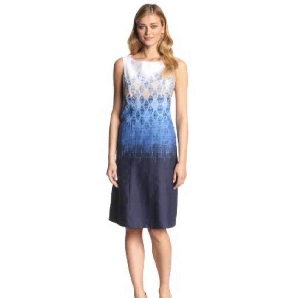 NWOT Pendleton Cotton Dress Sz 4 Gradient Colorway Midi Blue White Spring